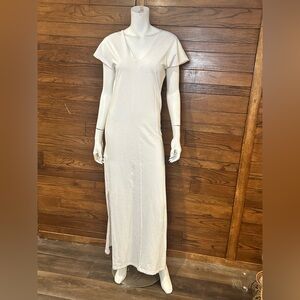 Saks Fifth Avenue White Ribbed V-Neck Gown
